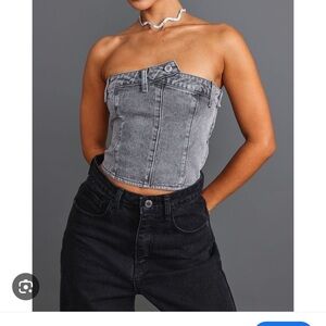 Pretty little thing‎ NWT petite Gray Denim Button detail corset women’s s…